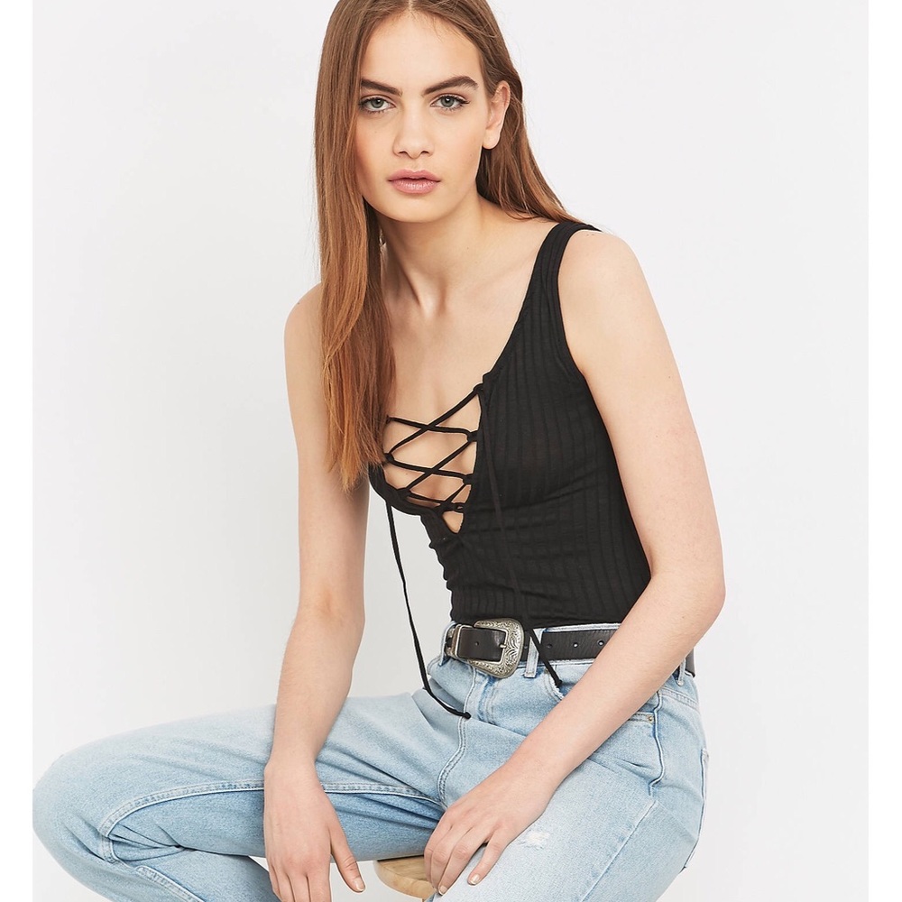 Project Social T Lace-Up Ribbed Tank Top - Picture 2 of 5